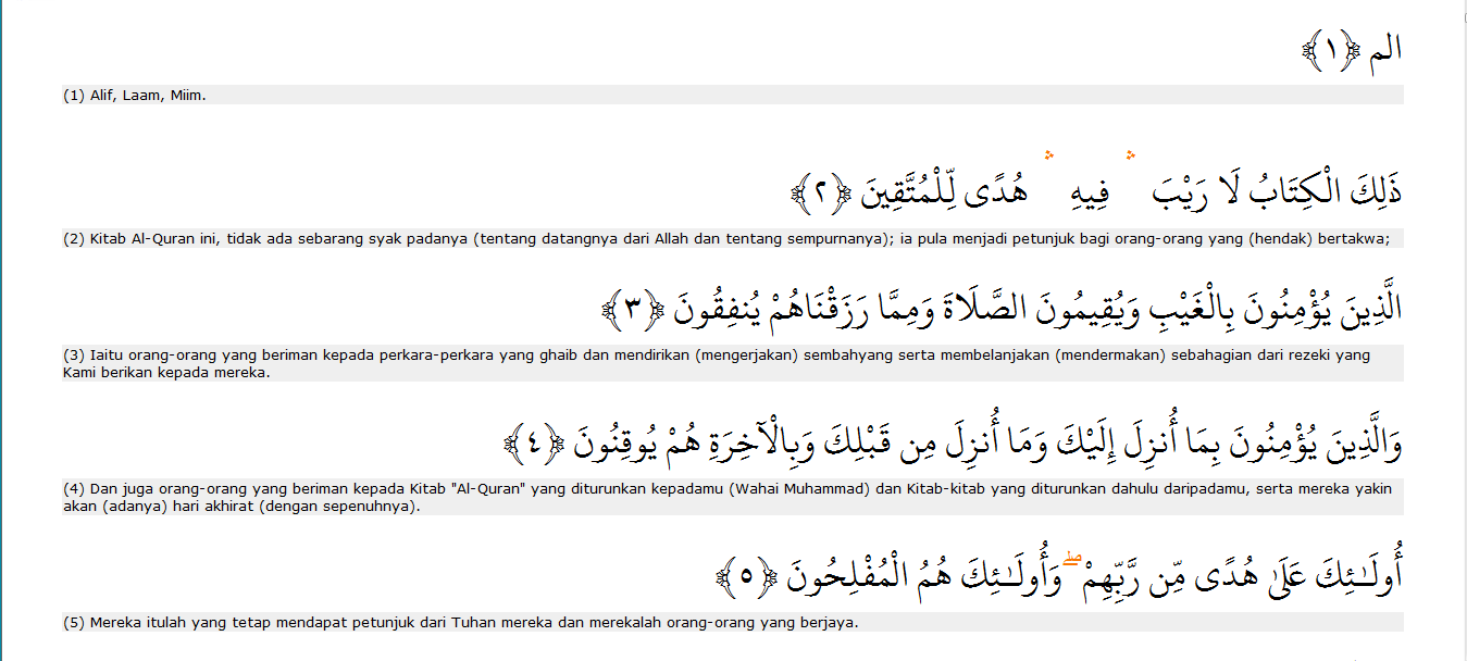 Surah al-Baqarah ayat 1-5