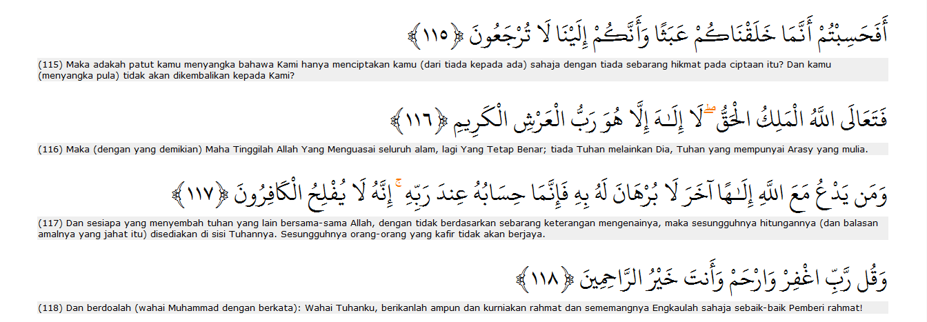 Surah al-Mukminun ayat 115-118