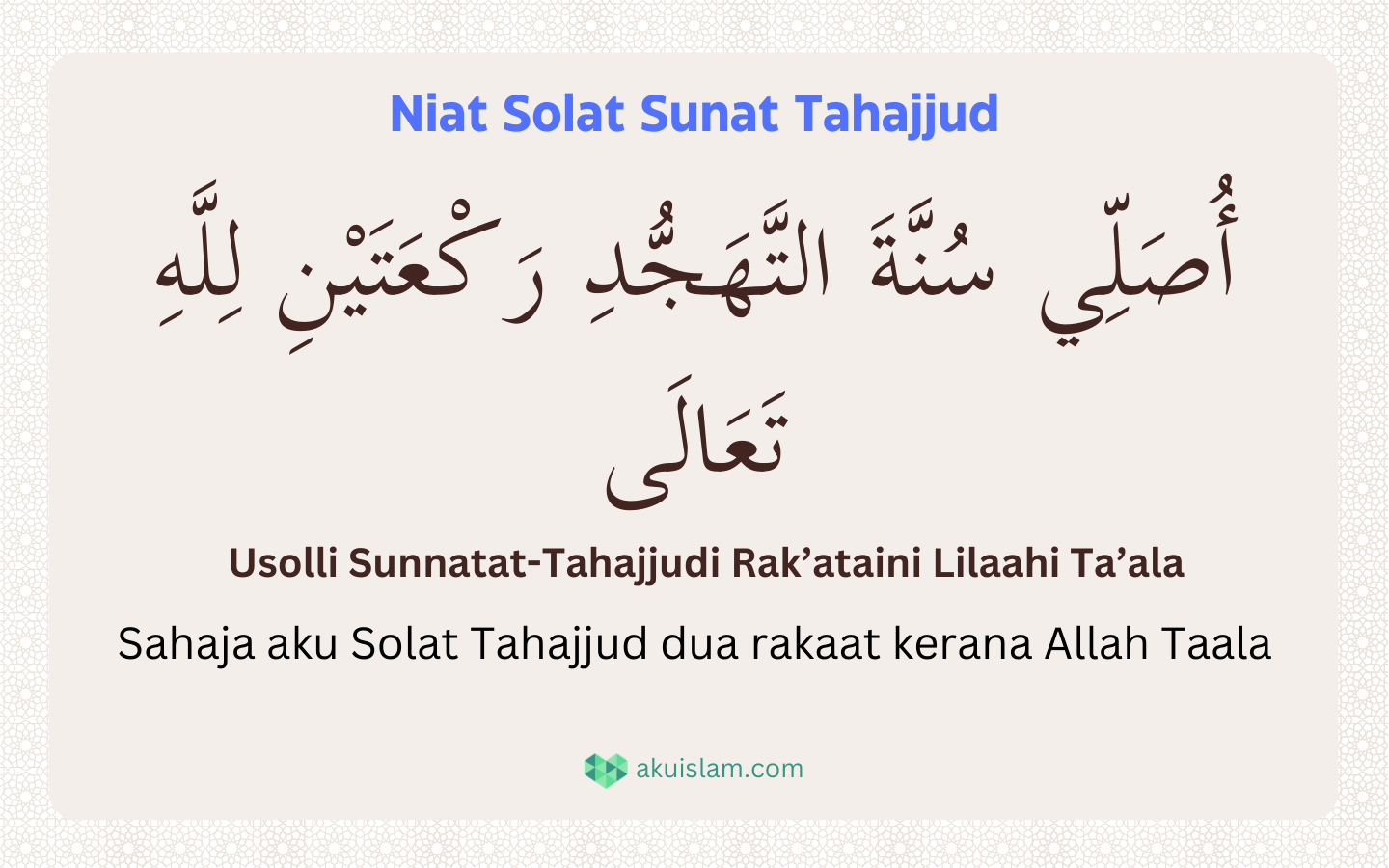 Niat Solat Tahajjud