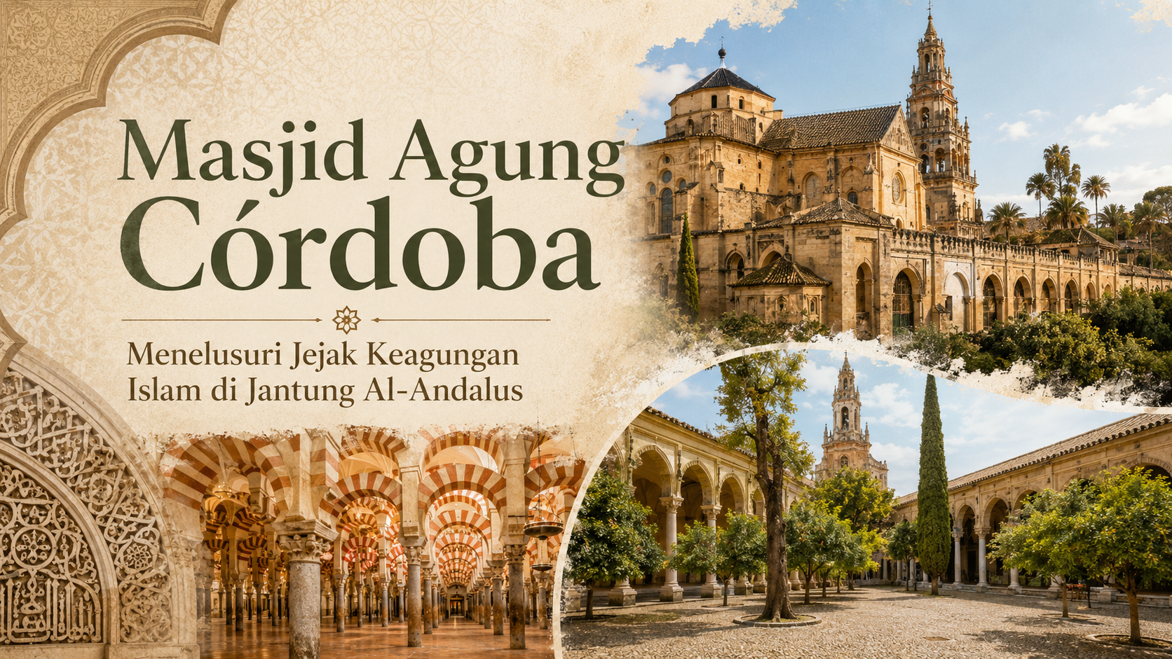 Ruang dalaman Masjid Agung Cordoba dengan lengkungan merah putih dan tiang warisan seni bina Andalusia