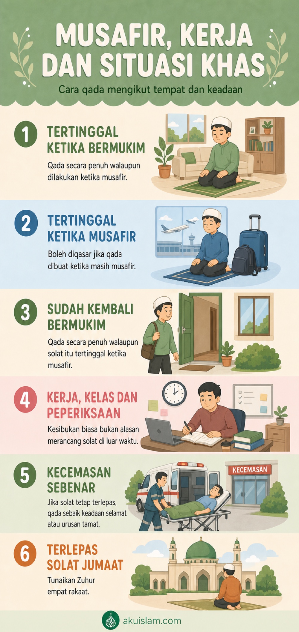 Infografik qada solat ketika musafir kerja dan situasi khas