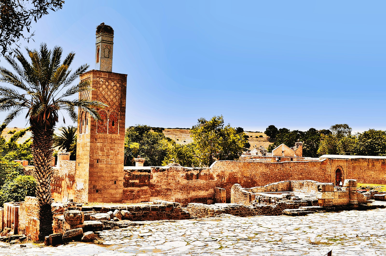 Runtuhan dan menara lama di tapak Chellah Rabat