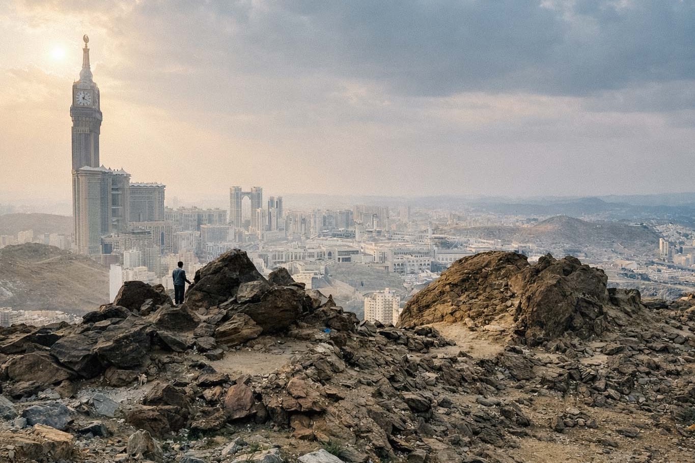 Lembah Kota Makkah yang dikelilingi bukit batu dilihat dari puncak bukit