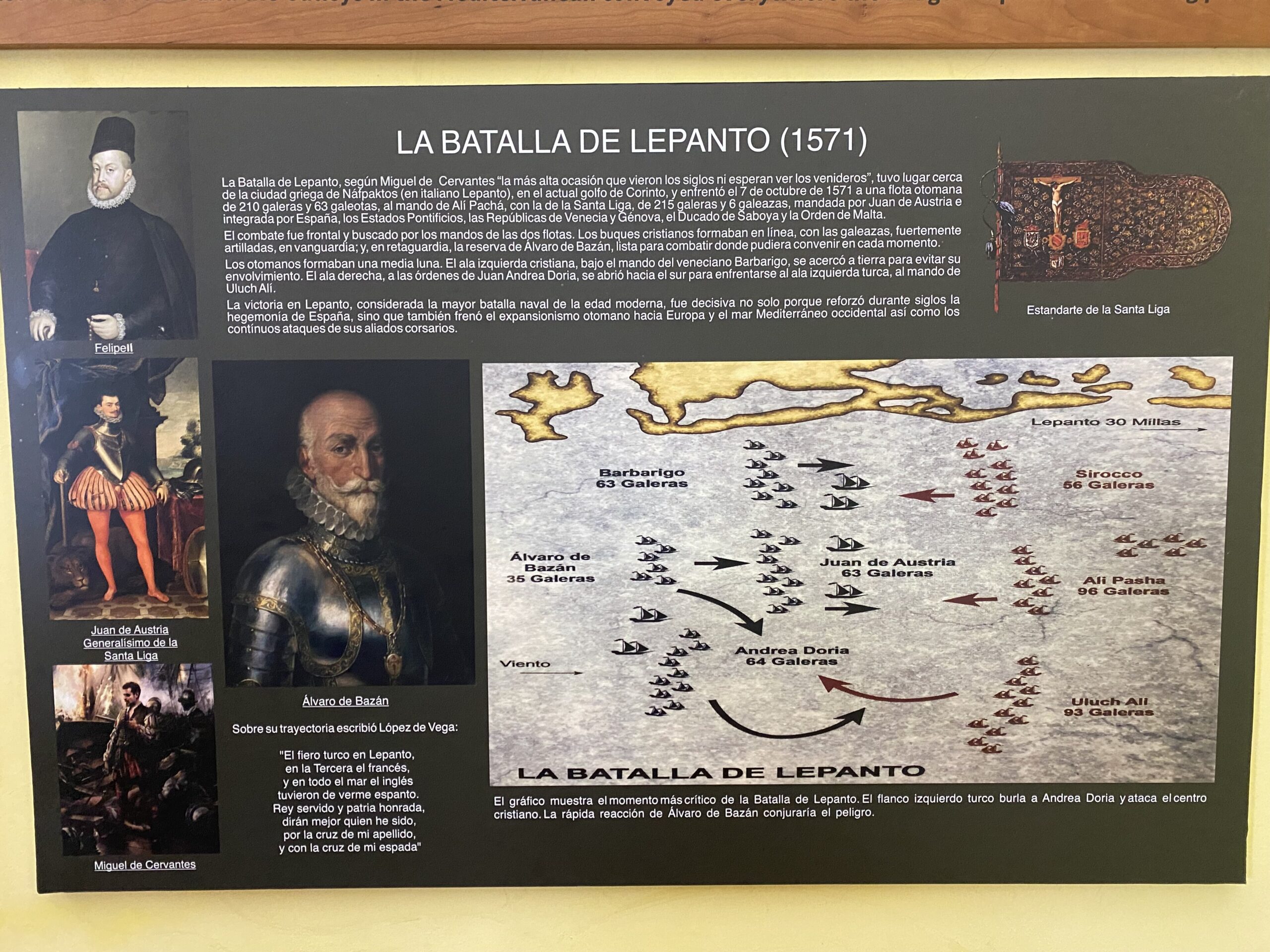 Pameran sejarah di dalam Museo Naval Torre del Oro, Sevilla